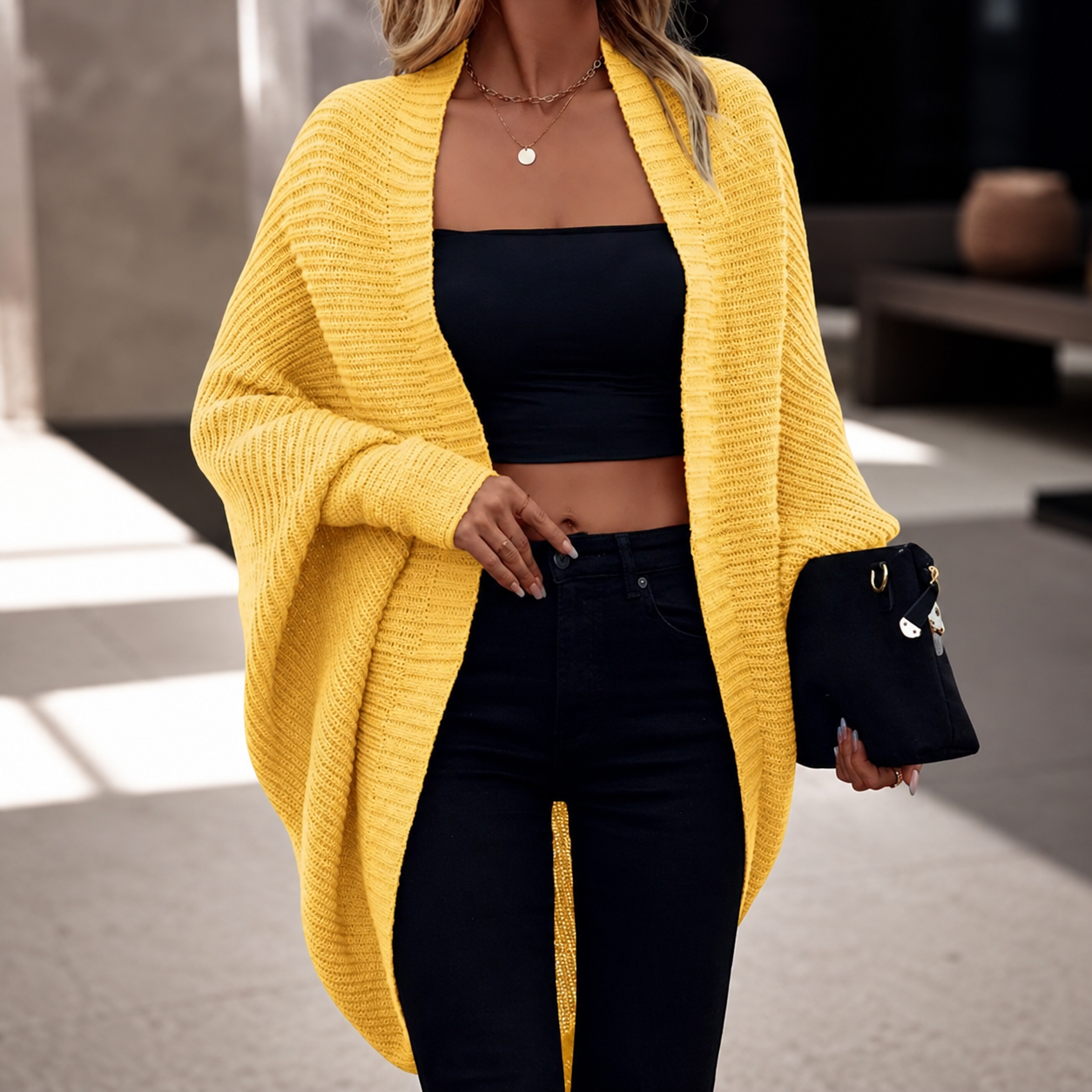 Gianna Open-Front Ribbed Knit Cocoon Cardigan