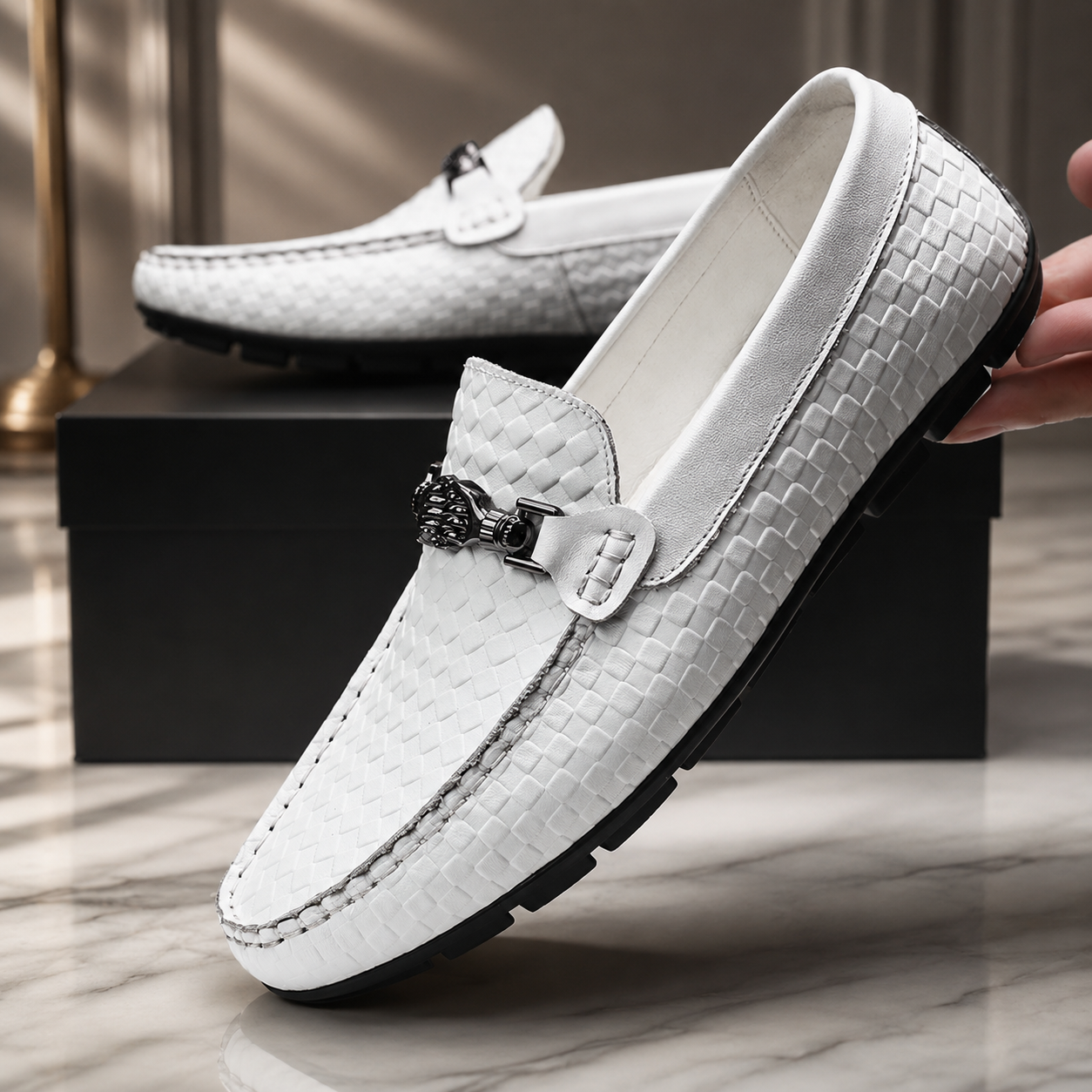 Alessandro Men’s Genuine Leather Woven Slip-On Loafers