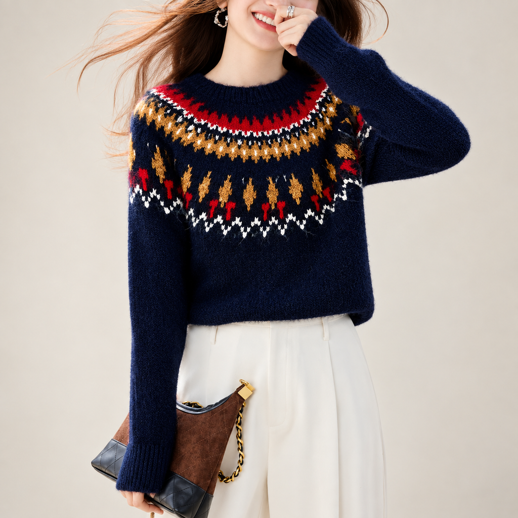 Margot Women’s Fair Isle Crewneck Knit Sweater