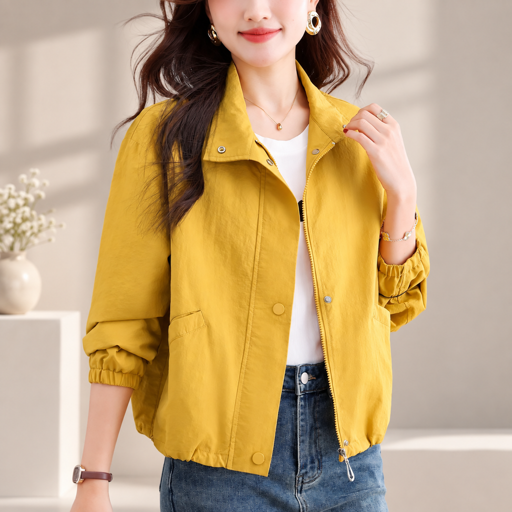 Juliette Women’s Lightweight Zip Front Jacket – Stand Collar Long Sleeve Casual Coat