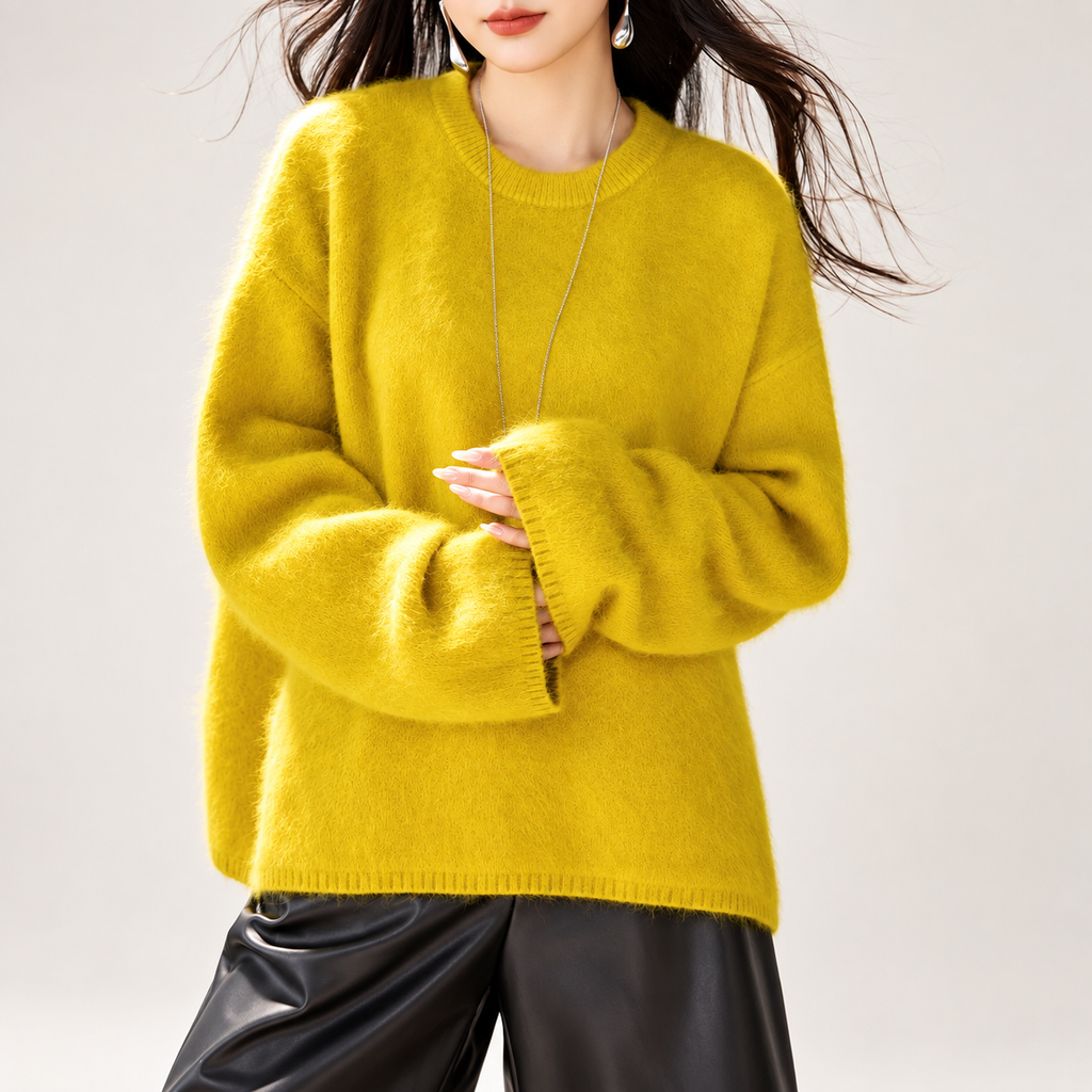 Lucia Women’s Fuzzy Crewneck Knit Sweater