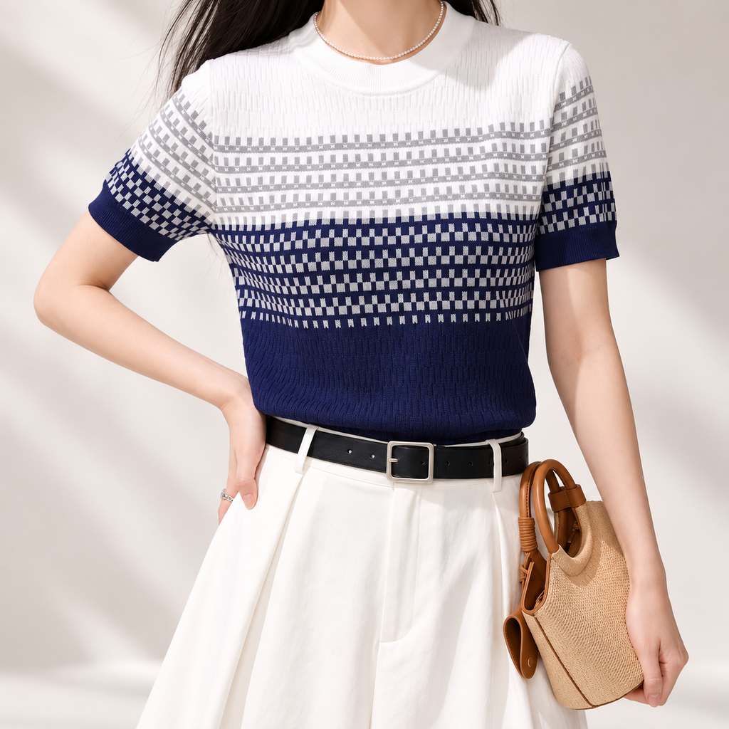 Sienna Geometric Knit Short Sleeve Sweater