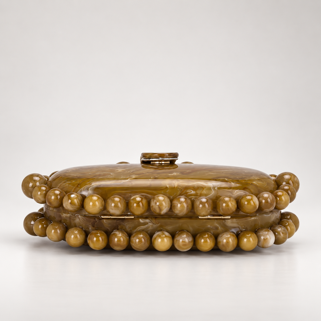 Camille Beaded Marbled Oval Clutch Evening Bag