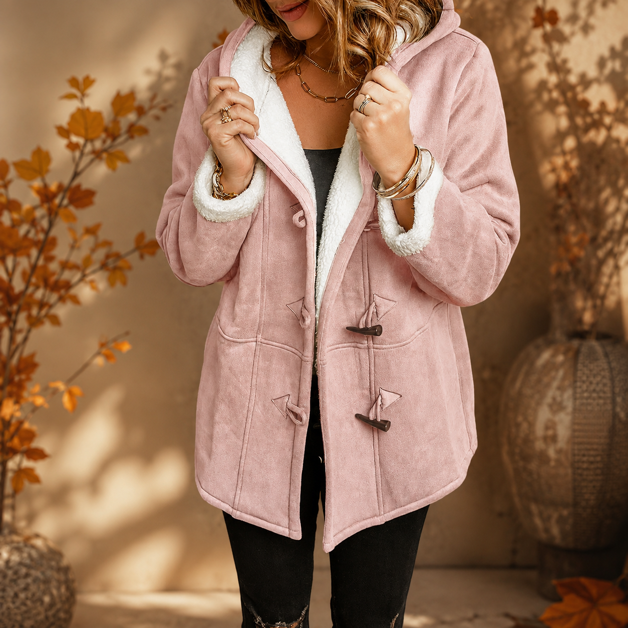 Gianna Women’s Suede Sherpa Hooded Toggle Coat