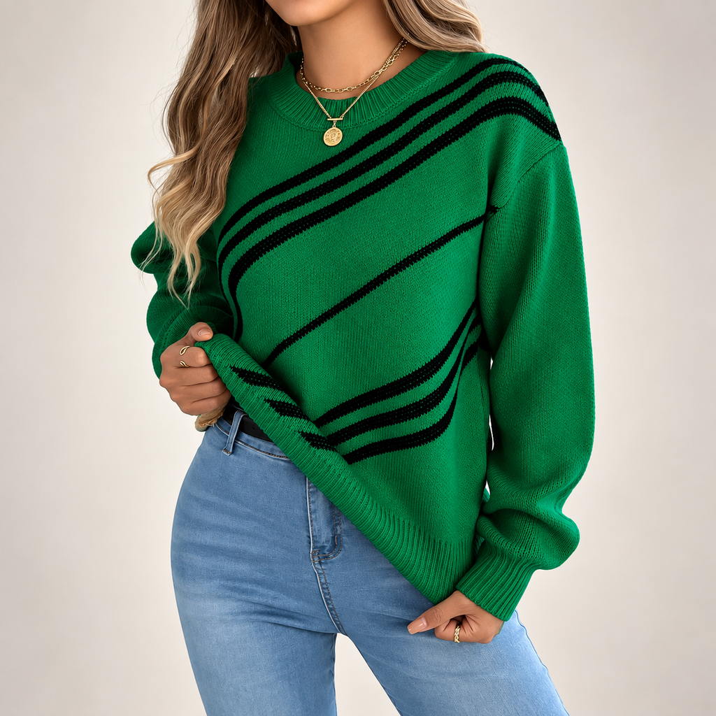 Sienna Women’s Diagonal Stripe Crewneck Knit Sweater