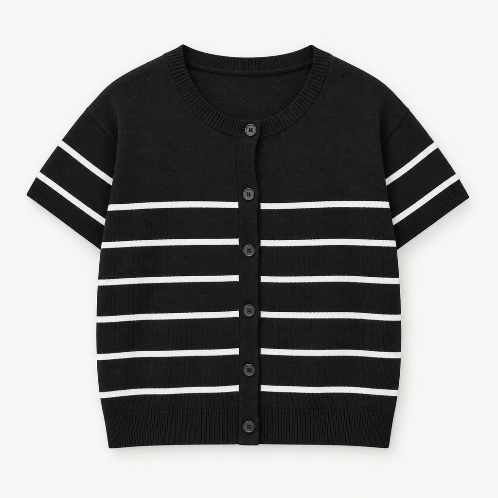 Clara Striped Short Sleeve Knit Cardigan