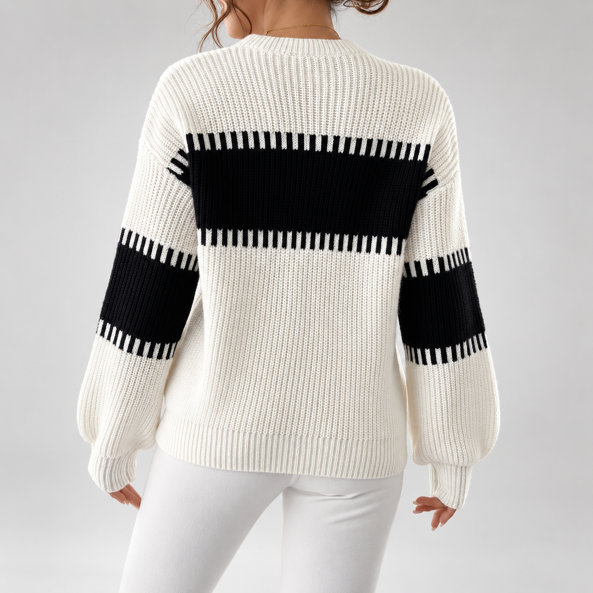 Sloane Contrast Knit Crewneck Sweater