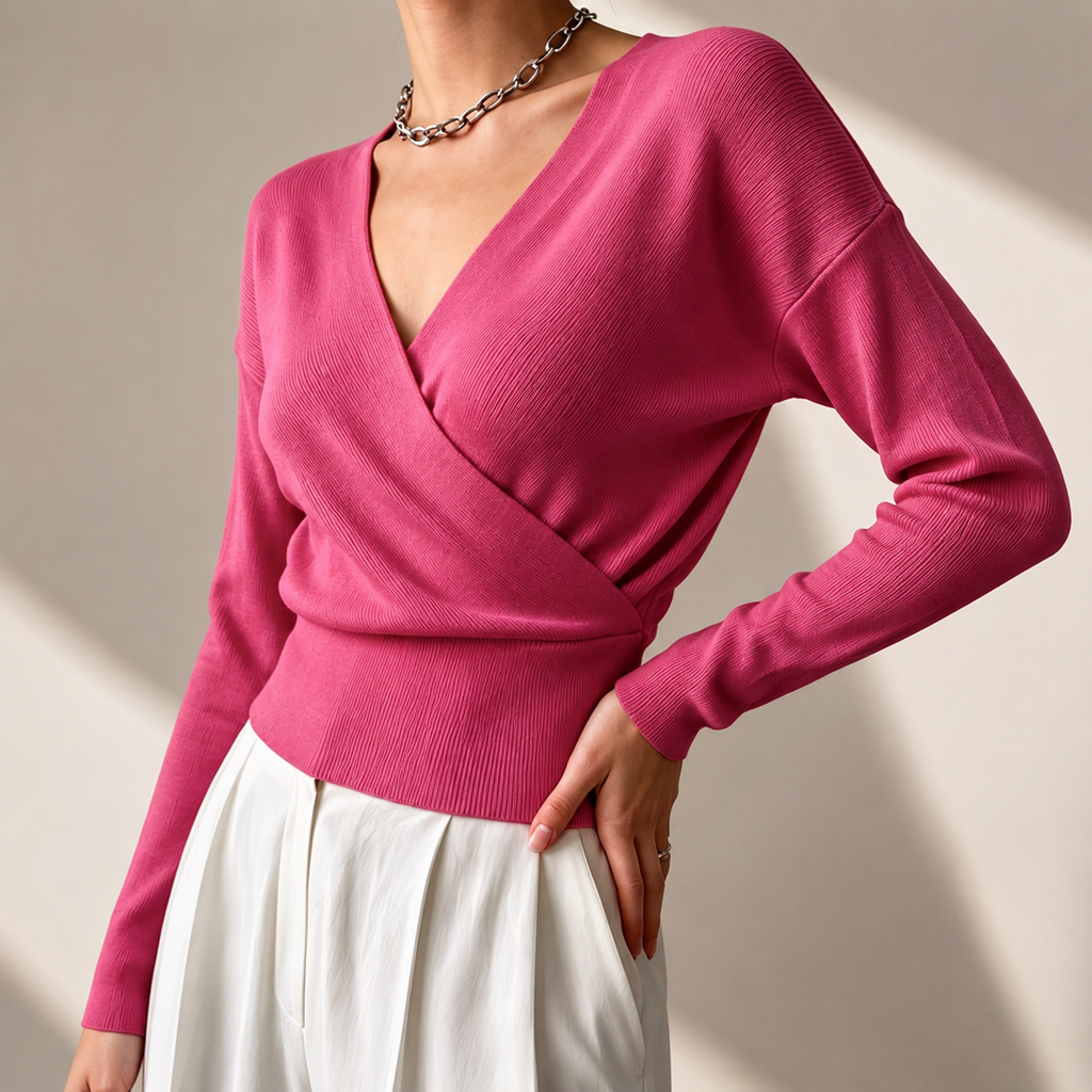 Harper Women’s Ribbed Wrap-Front V-Neck Sweater
