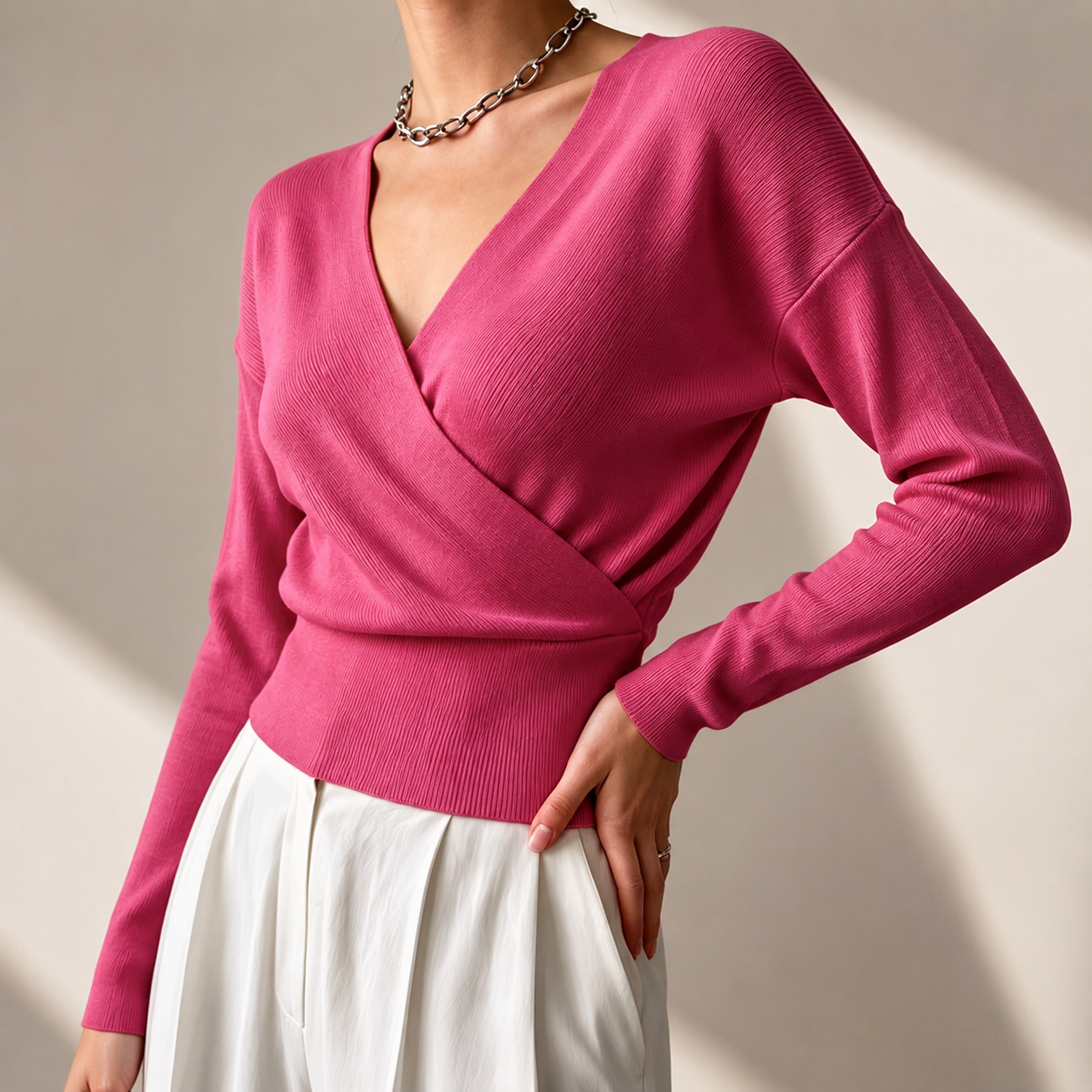 Harper Women’s Ribbed Wrap-Front V-Neck Sweater