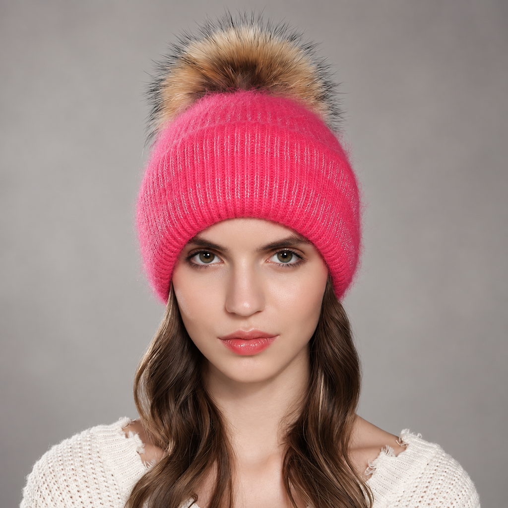 Sienna Women’s Fuzzy Knit Pom-Pom Beanie