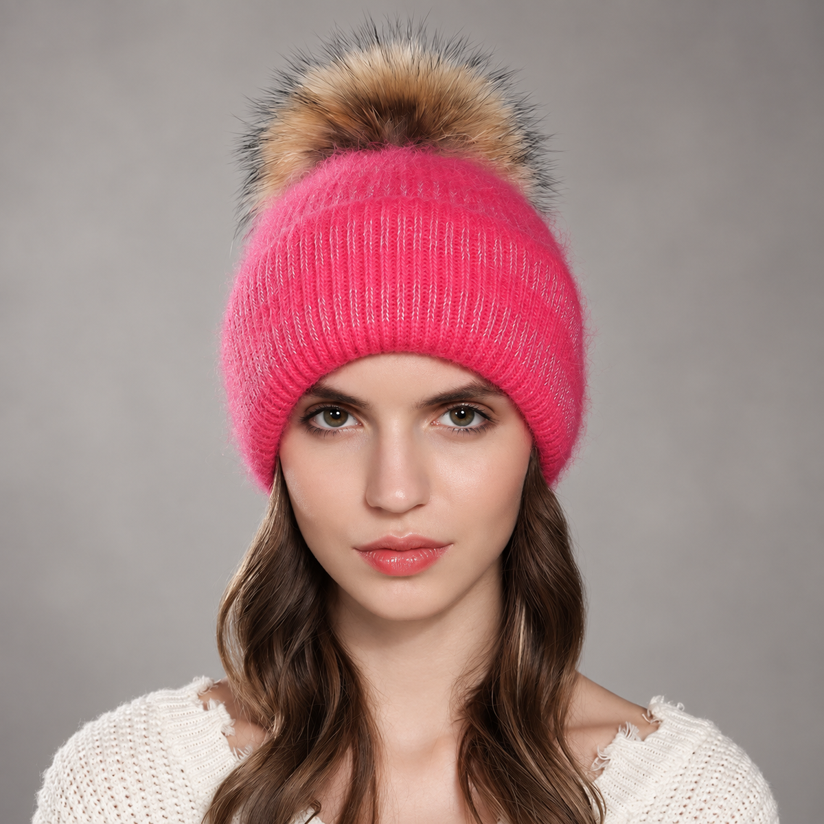 Sienna Women’s Fuzzy Knit Pom-Pom Beanie