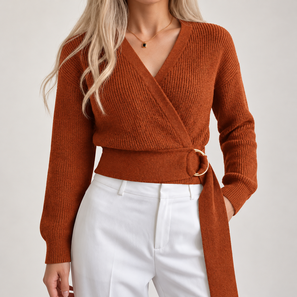 Vivienne Women's V-Neck Wrap Knit Sweater