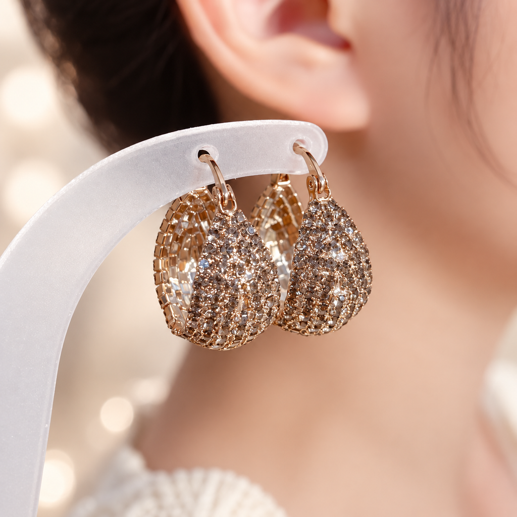 Lucia Crystal Teardrop Hoop Earrings – Pavé Statement Huggie Earrings