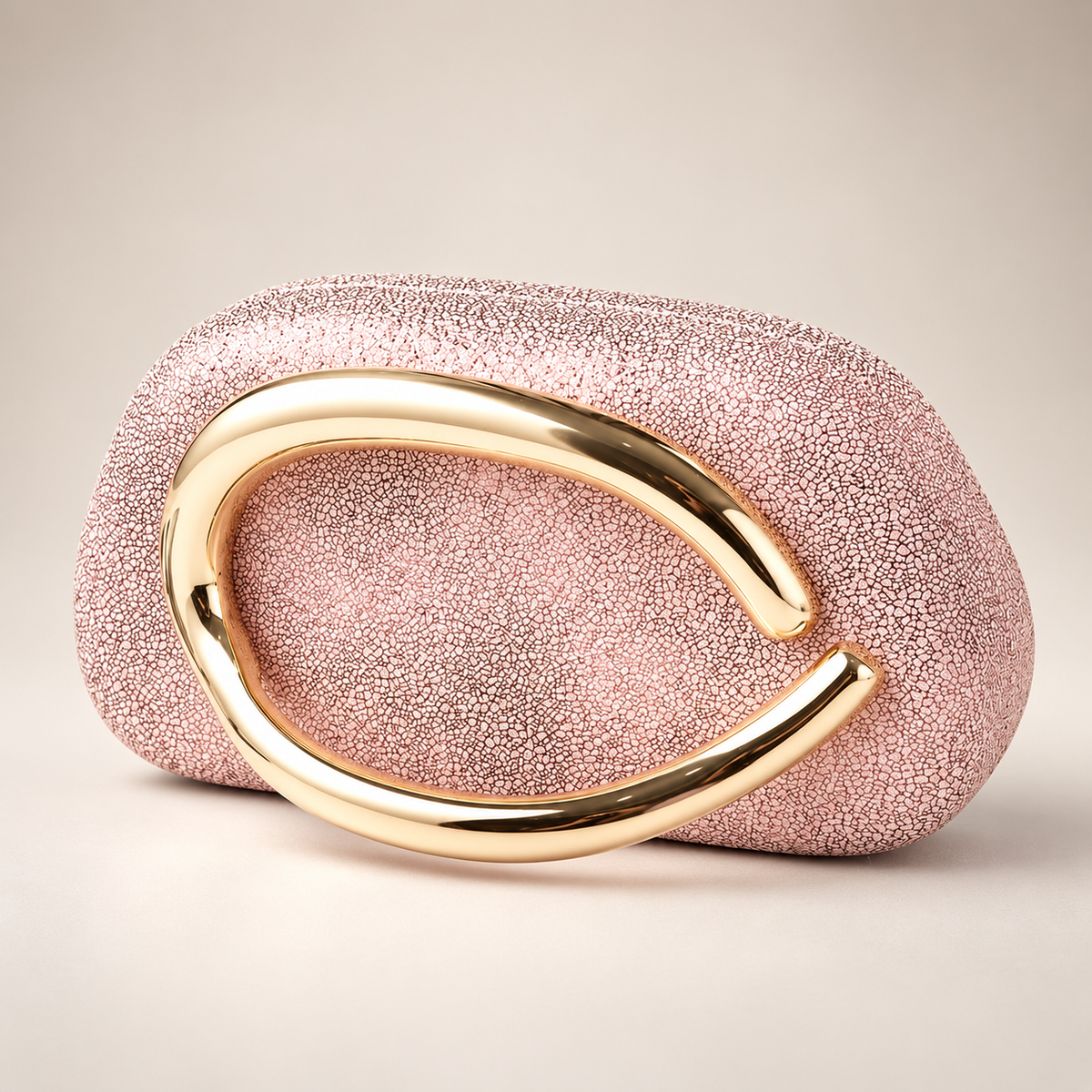Alessia Sculptural Gold Handle Textured Clutch Bag with Chain Strap
