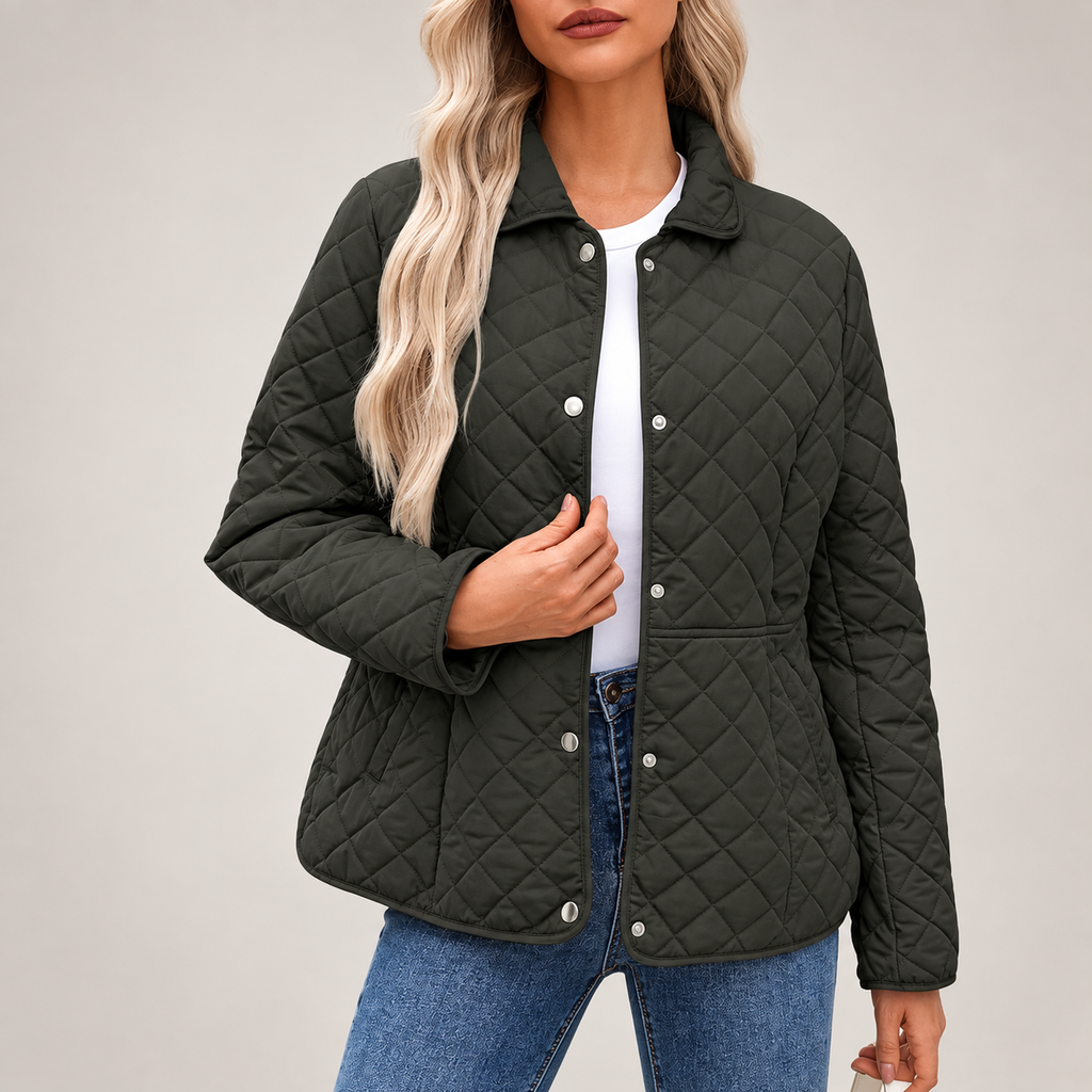 Isabelle Women’s Diamond Quilted Jacket – Snap Front Collared Lightweight Coat
