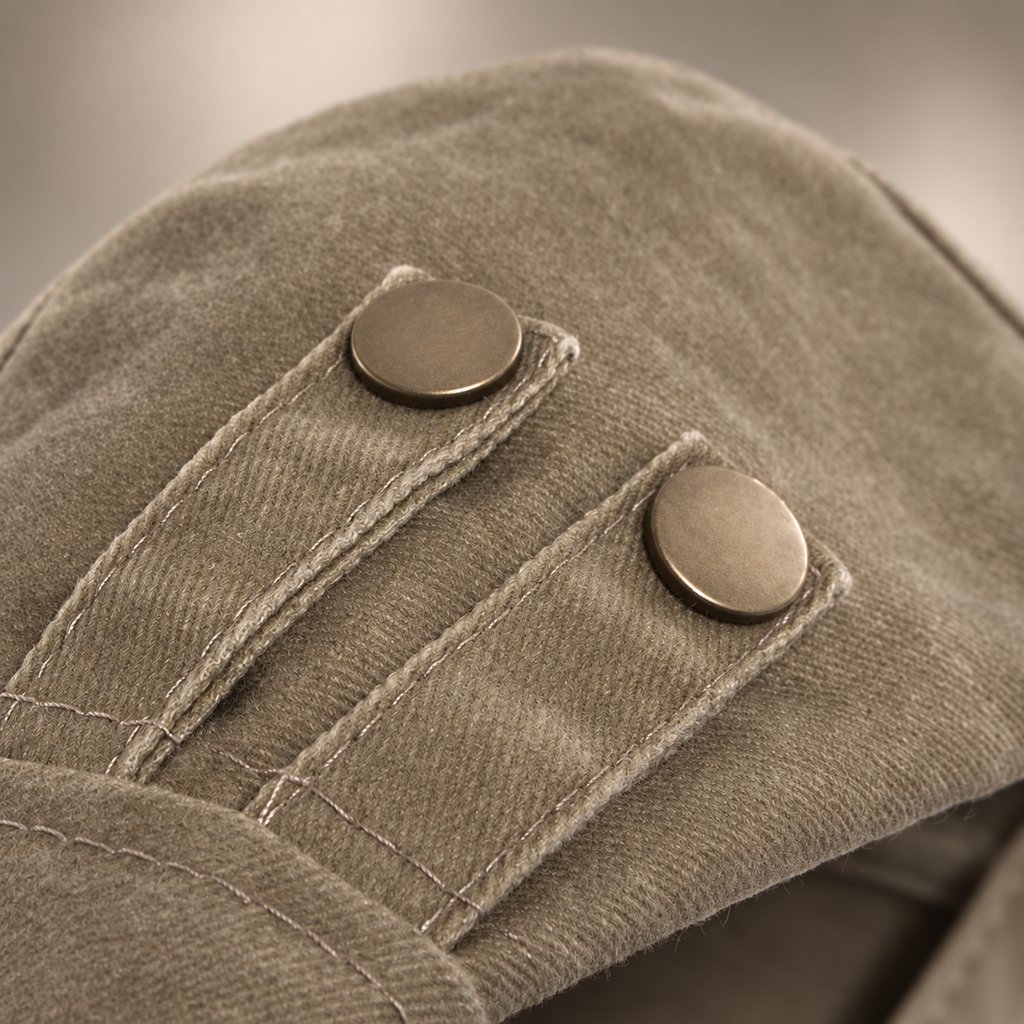 Bennett Washed Cotton Flat Cap with Side Button Detail