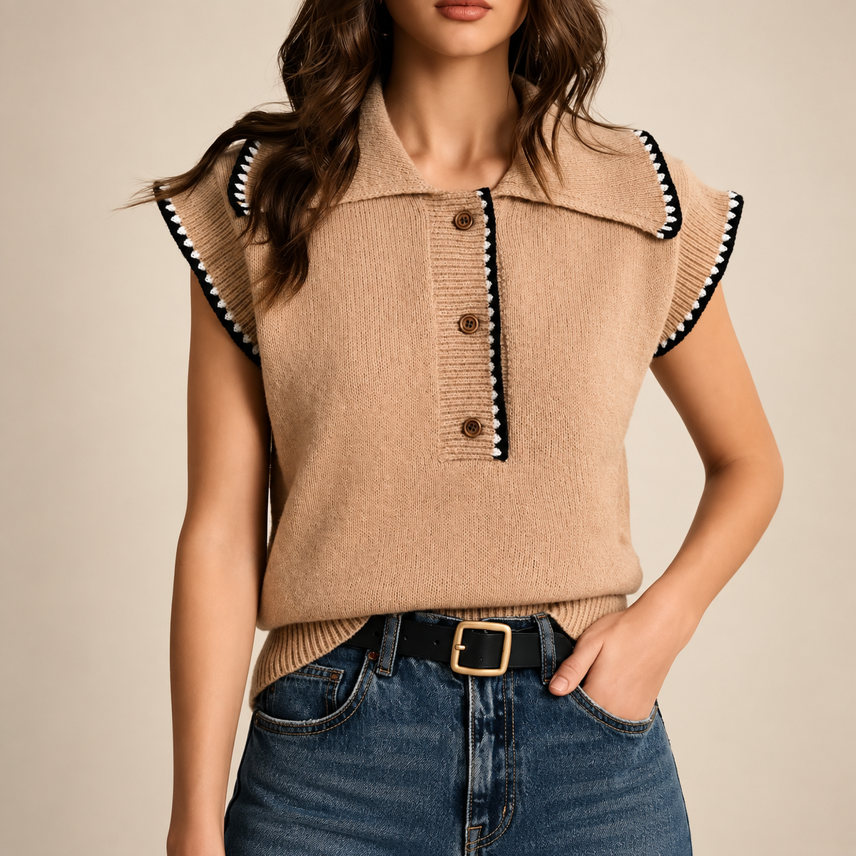 Margot Women’s Contrast Trim Knit Sweater Vest