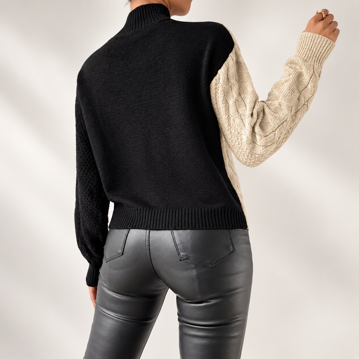 Sienna Women’s Asymmetrical Cable Knit Mock Neck Sweater