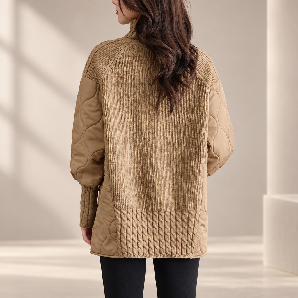 Alessia Women’s Turtleneck Mixed-Media Knit Tunic – Long Sleeve Pullover with Patch Pockets