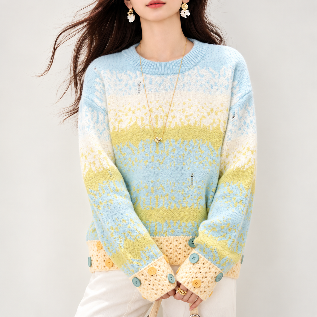Aurelia Women’s Pastel Fair Isle Button-Trim Knit Sweater