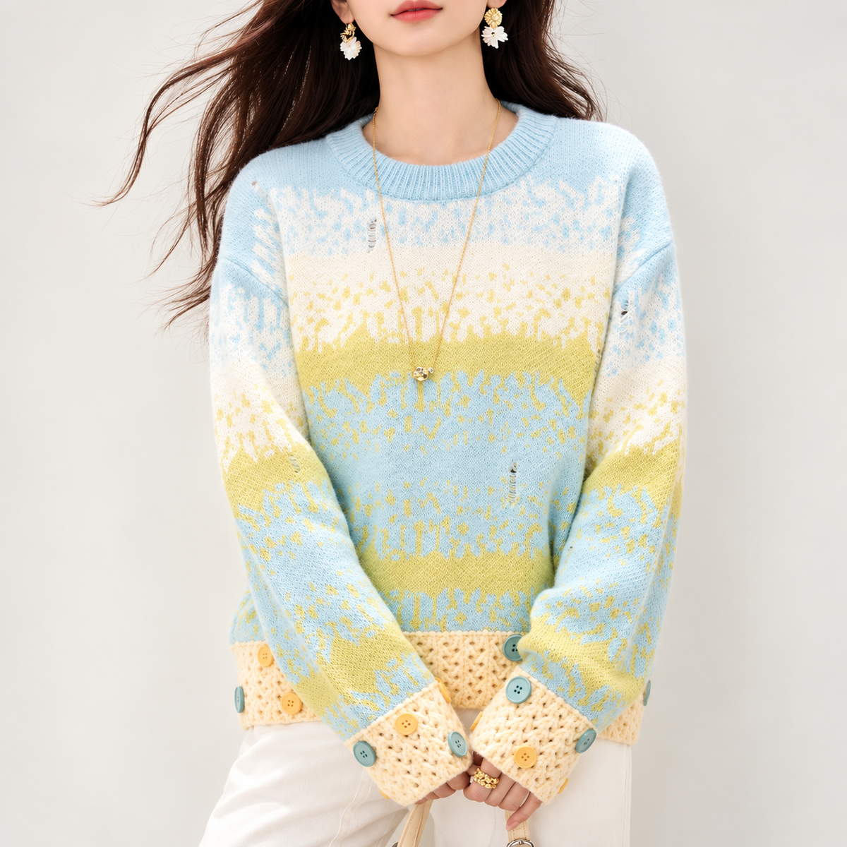 Aurelia Women’s Pastel Fair Isle Button-Trim Knit Sweater