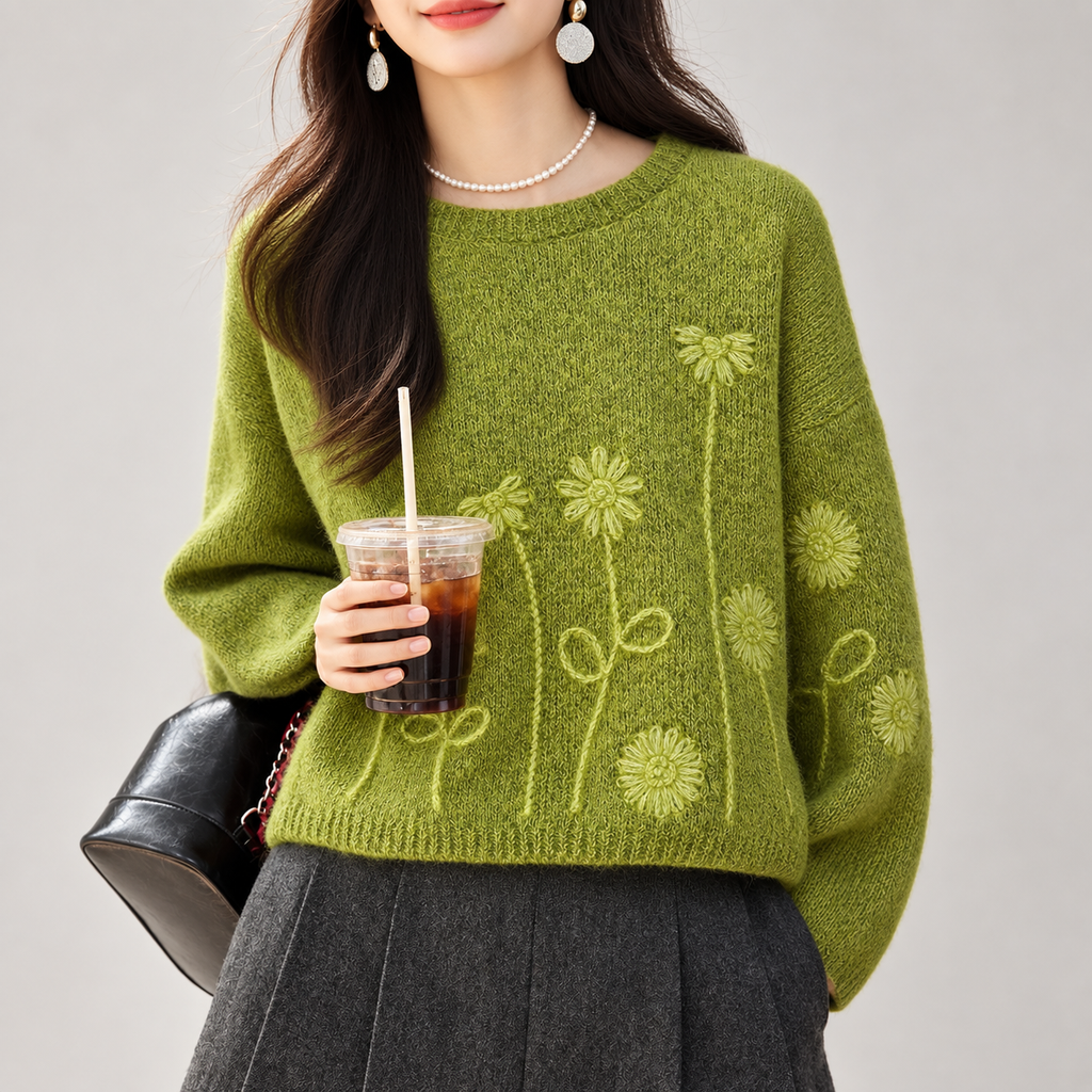 Amelia Floral Embroidered Knit Sweater