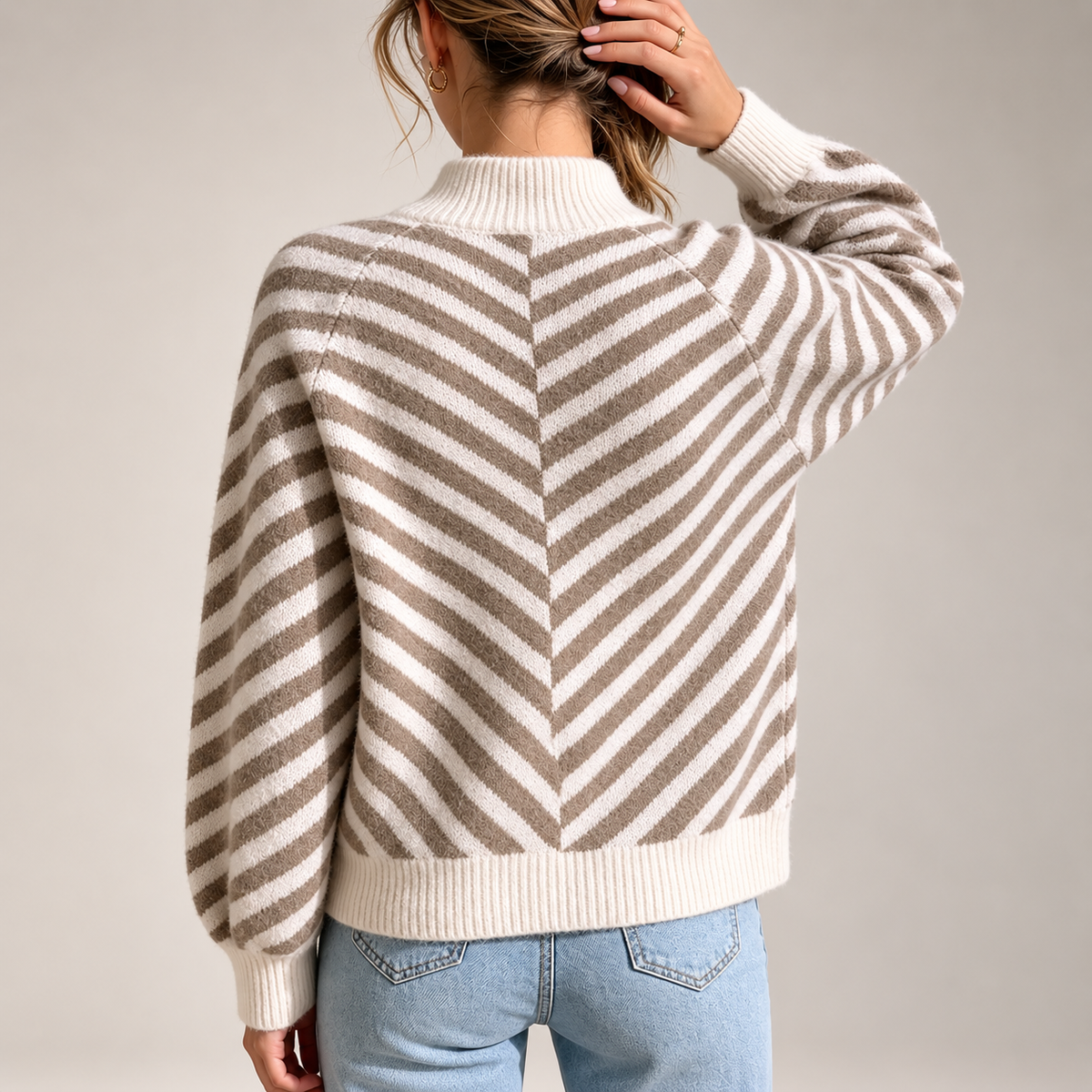 Sienna Women’s Chevron Stripe Mock Neck Knit Sweater