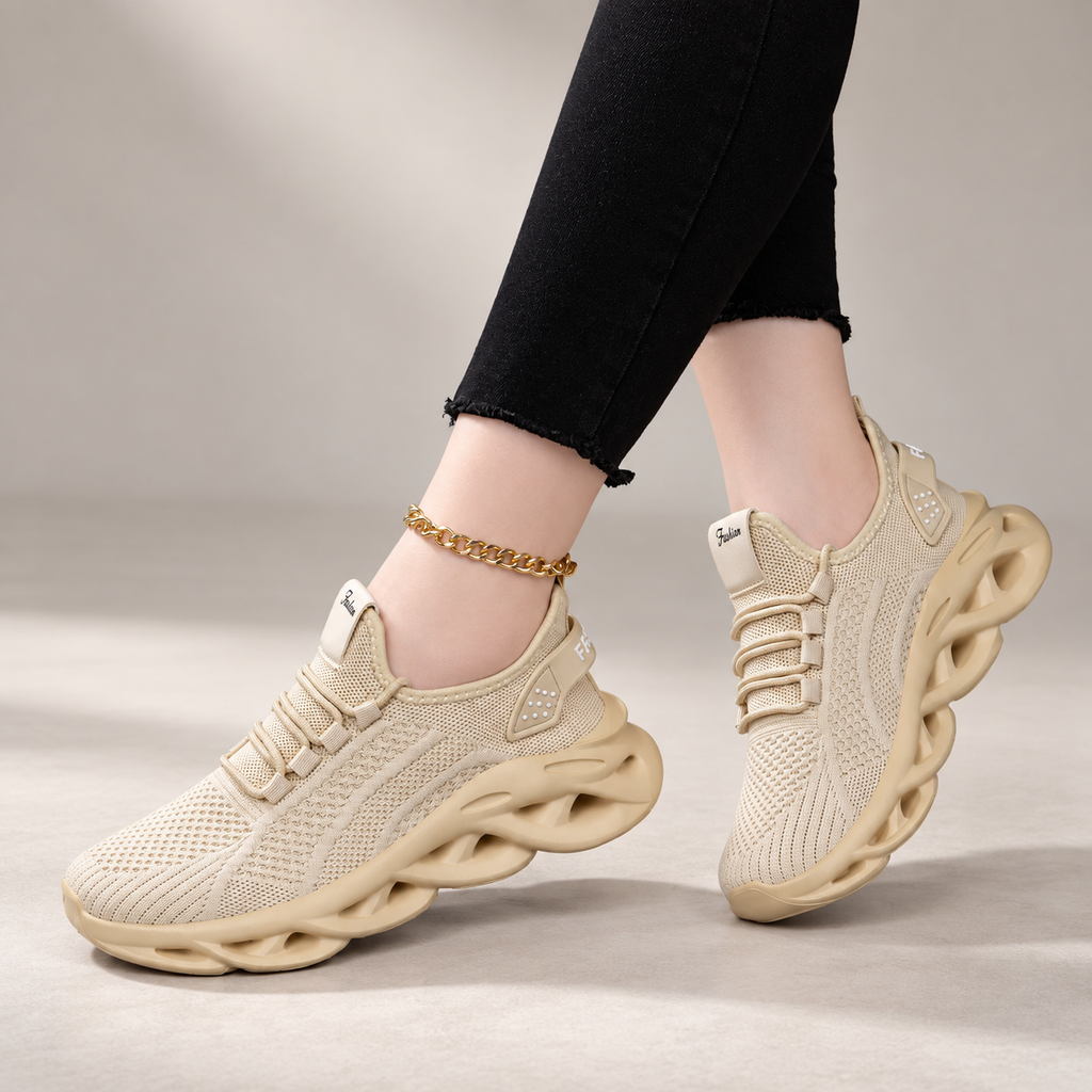 Bianca Women’s Knit Platform Sneakers – Lace-Up Hollow Sole Walking Shoes