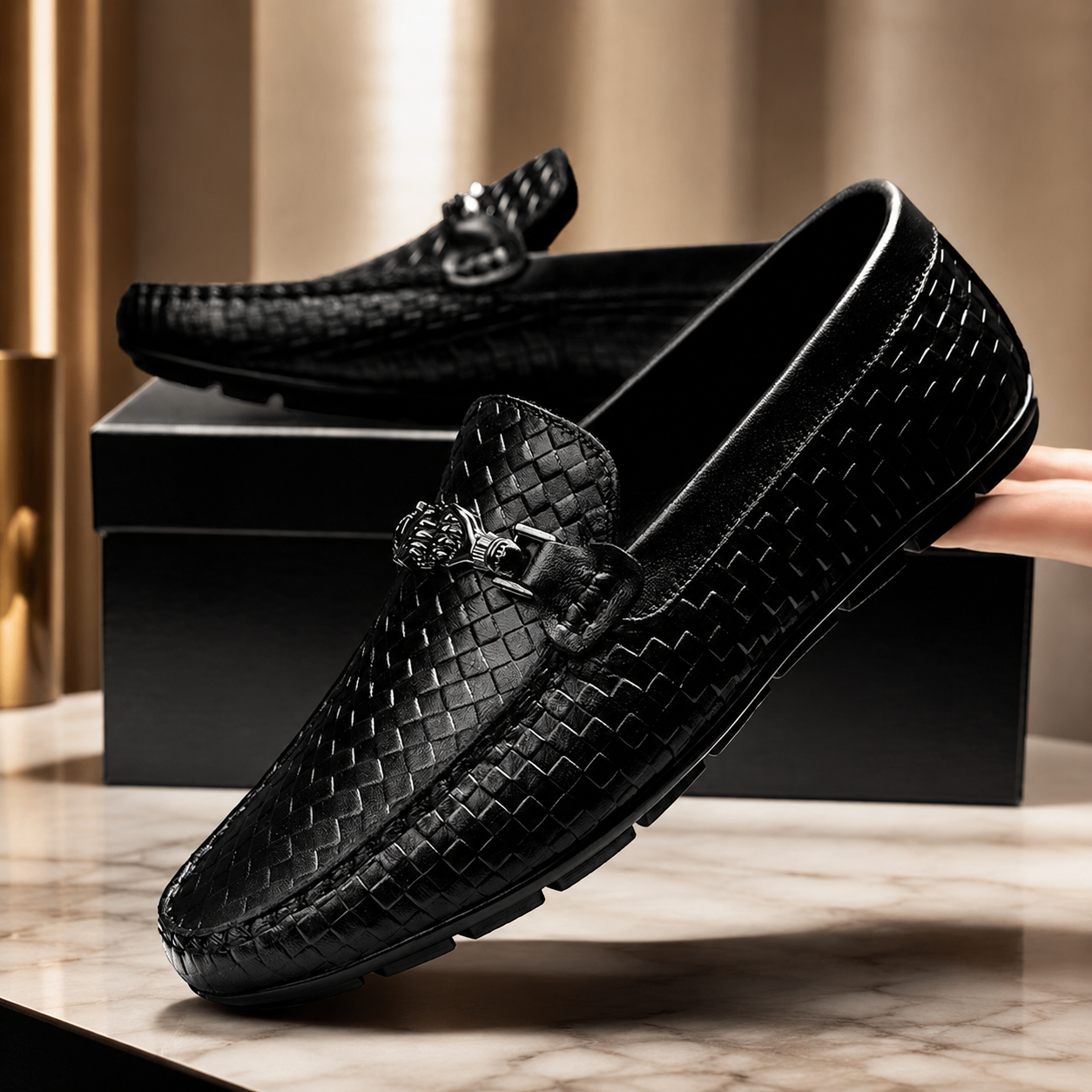 Alessandro Men’s Genuine Leather Woven Slip-On Loafers
