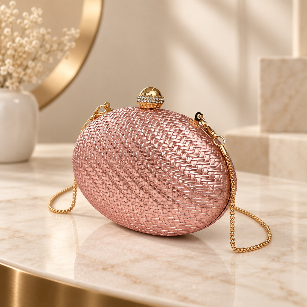 Siena Oval Woven Evening Clutch with Crystal-Accent Clasp