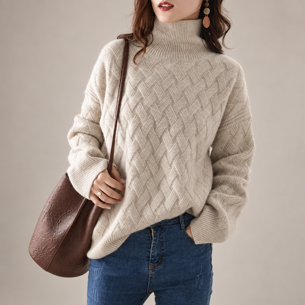 Alessia Women’s Basketweave Knit Turtleneck Sweater