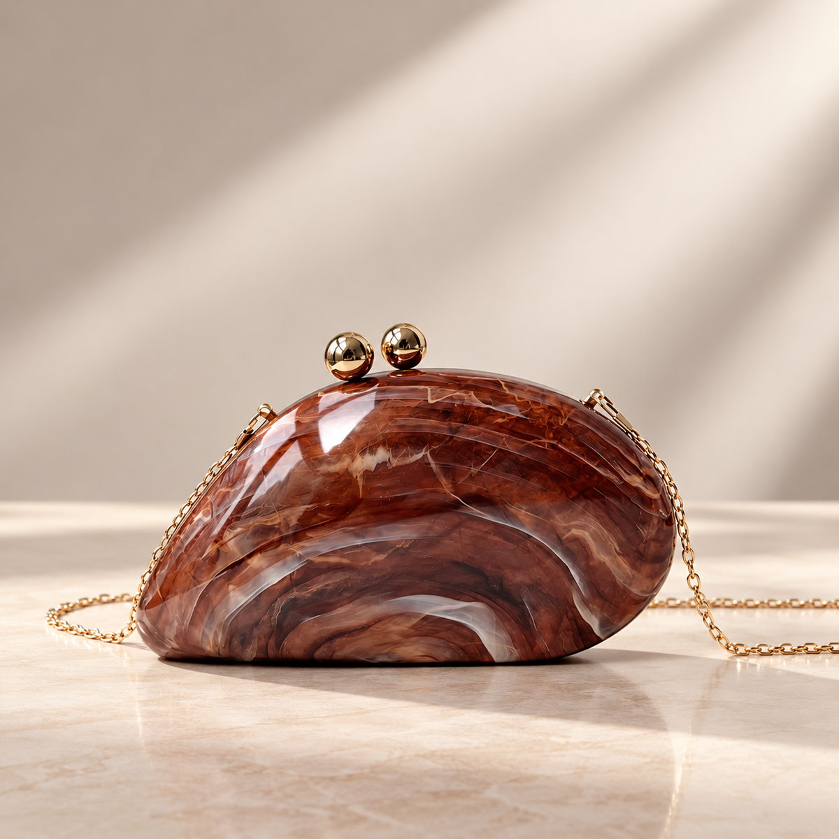 Alessia Marbled Hard-Shell Clutch Bag with Gold-Tone Kiss