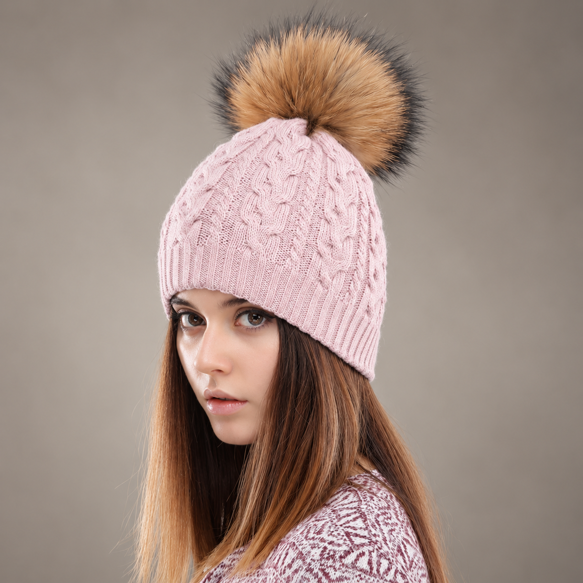 Amelia Women’s Cable Knit Pom-Pom Beanie