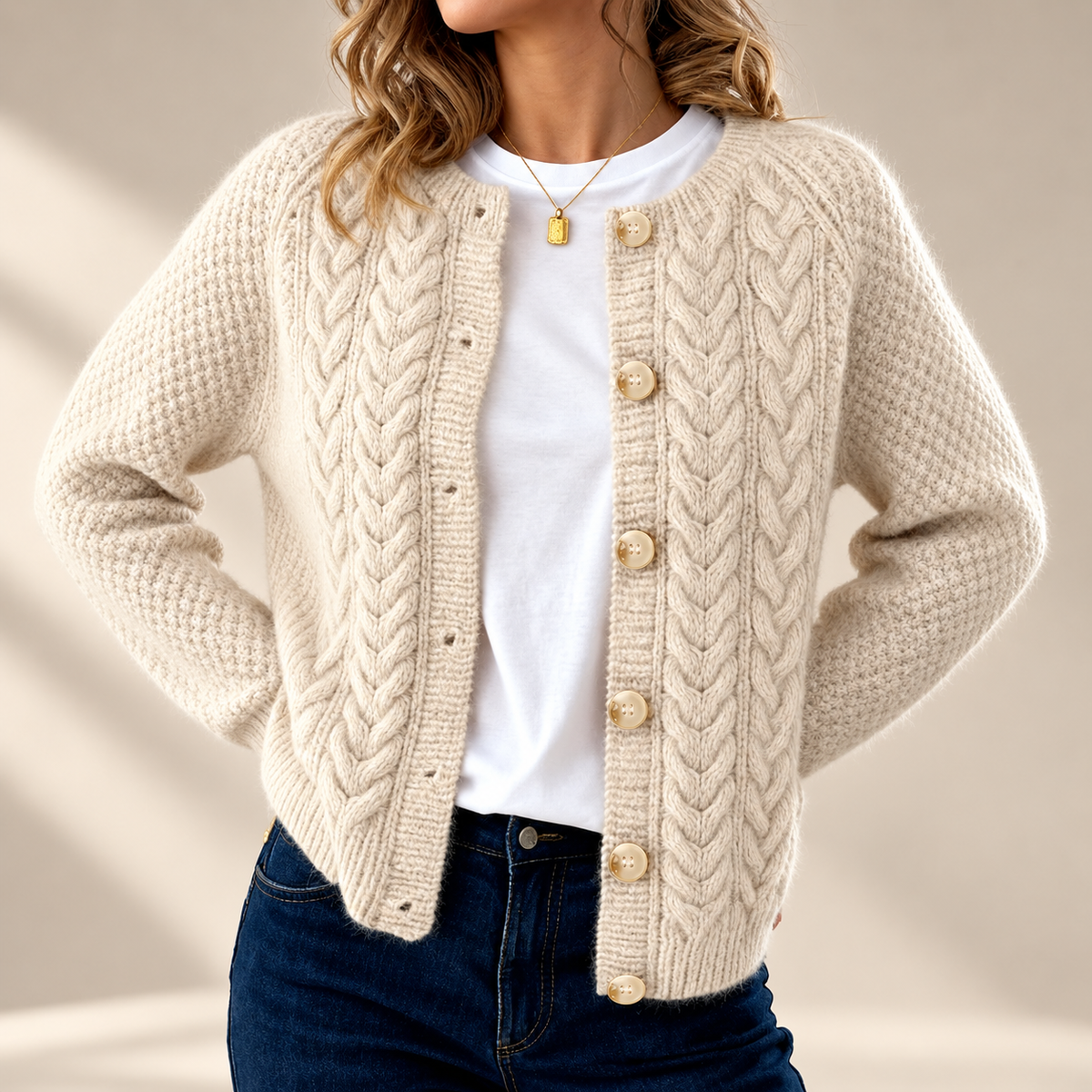 Celeste Cable-Knit Button Cardigan