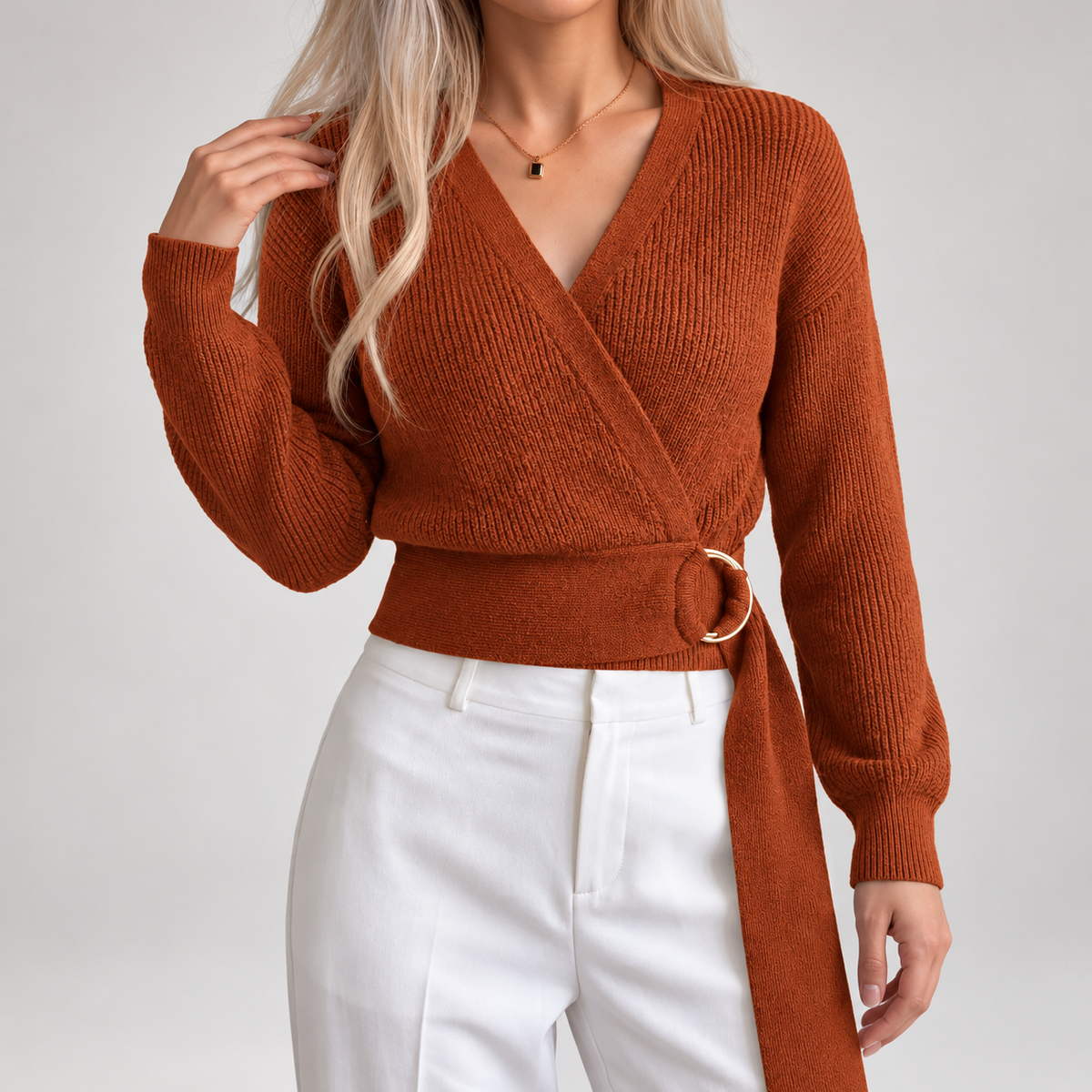 Vivienne Women's V-Neck Wrap Knit Sweater