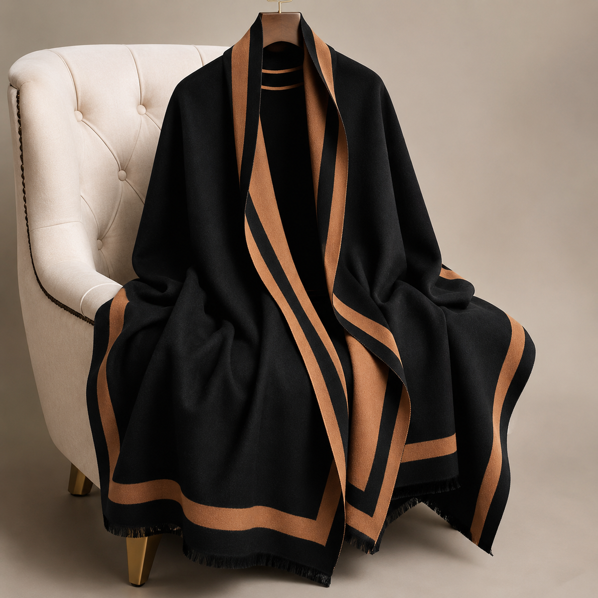 Maribel Color Block Wrap Scarf – Reversible Fringe Shawl