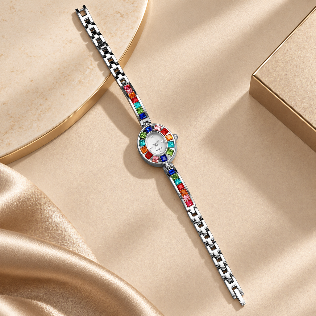 Celeste Rainbow Crystal Oval Quartz Bracelet Watch