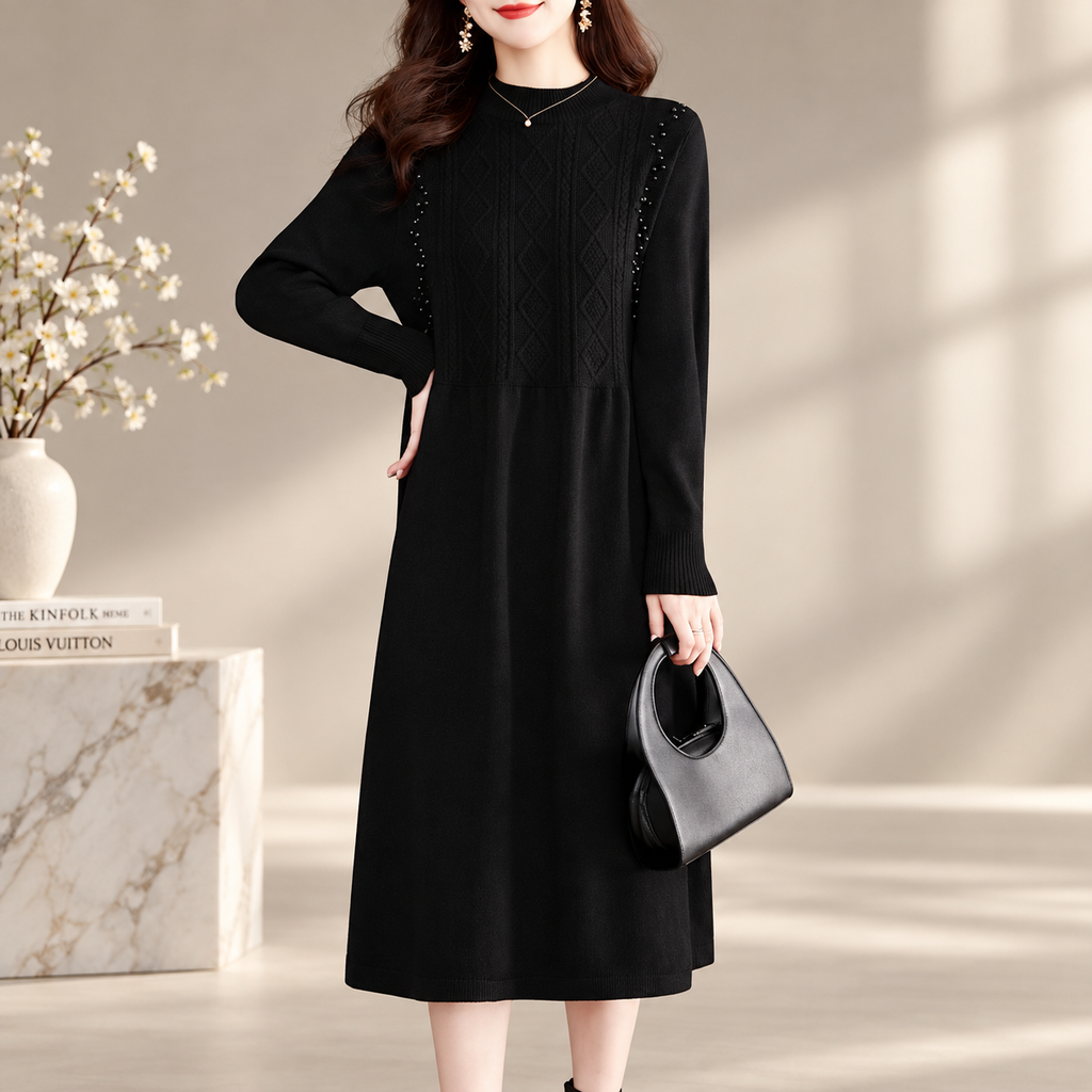 Camilla Women's Embellished Cable Knit Midi Dress with Long Sleeves