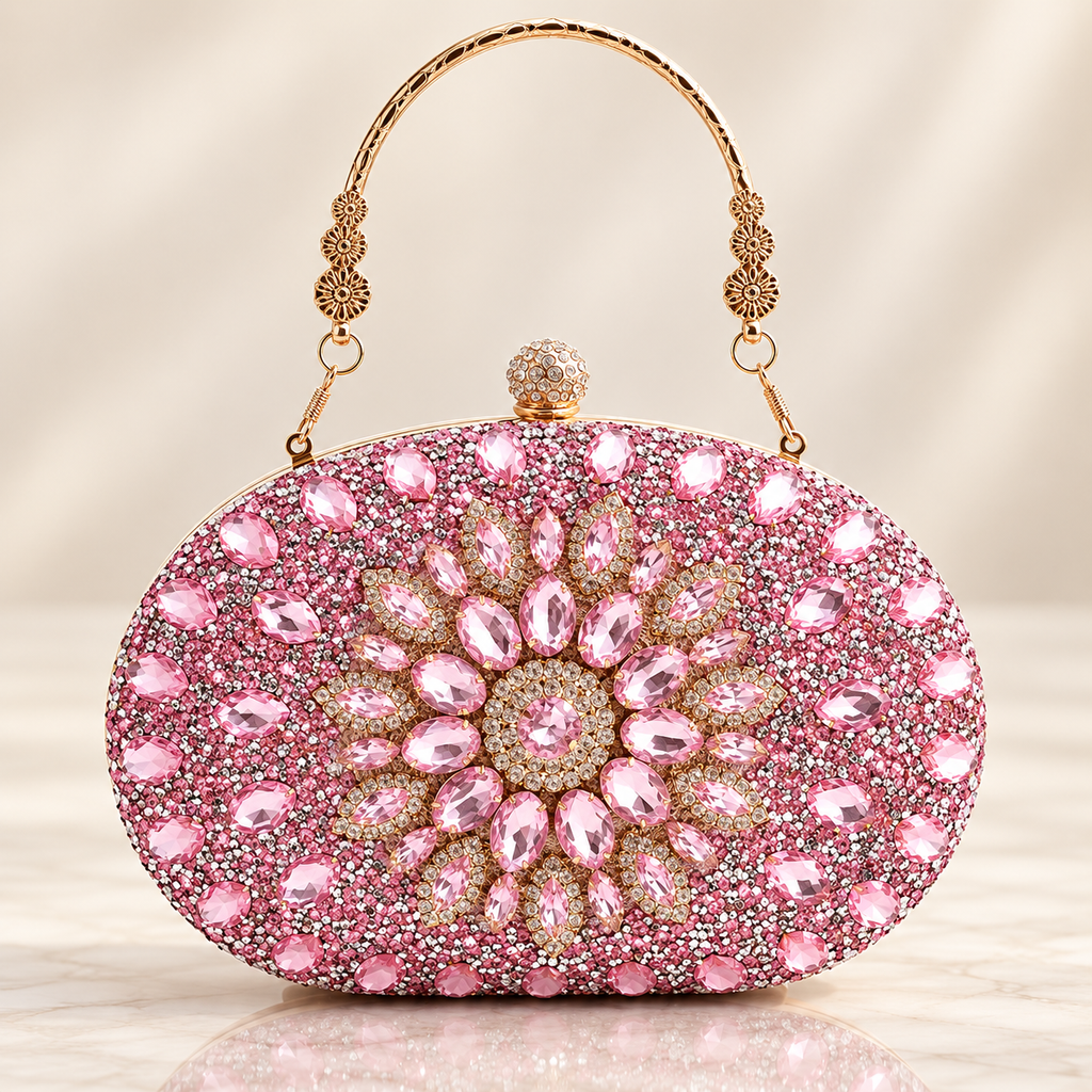 Lucia Crystal Floral Evening Clutch with Top Handle