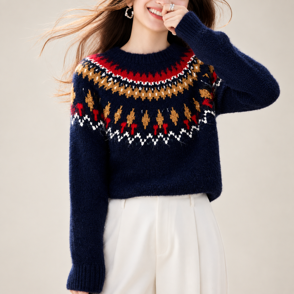 Margot Women’s Fair Isle Crewneck Knit Sweater