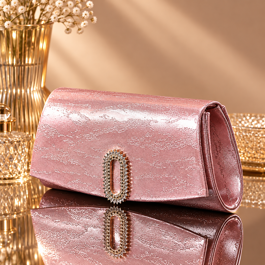 Adeline Pink Metallic Evening Clutch Bag