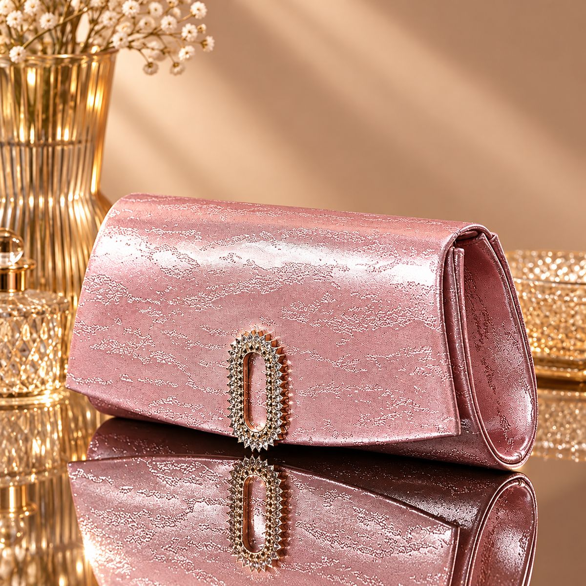 Adeline Pink Metallic Evening Clutch Bag