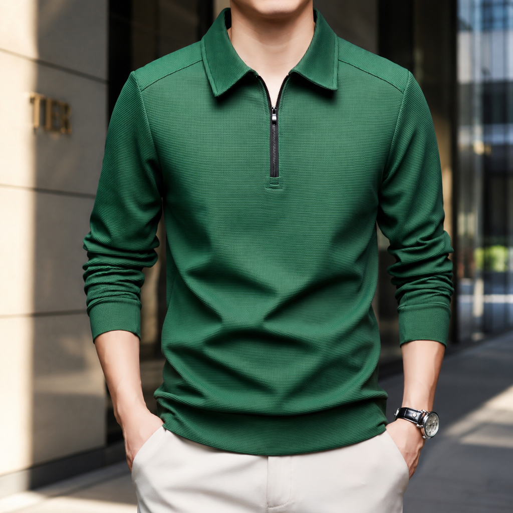 Lorenzo Men's Textured Quarter-Zip Long Sleeve Polo Shirt