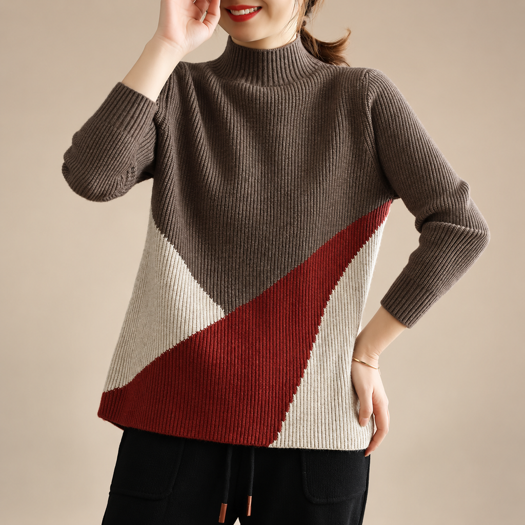 Alessia Women’s Color Block Mock Neck Sweater
