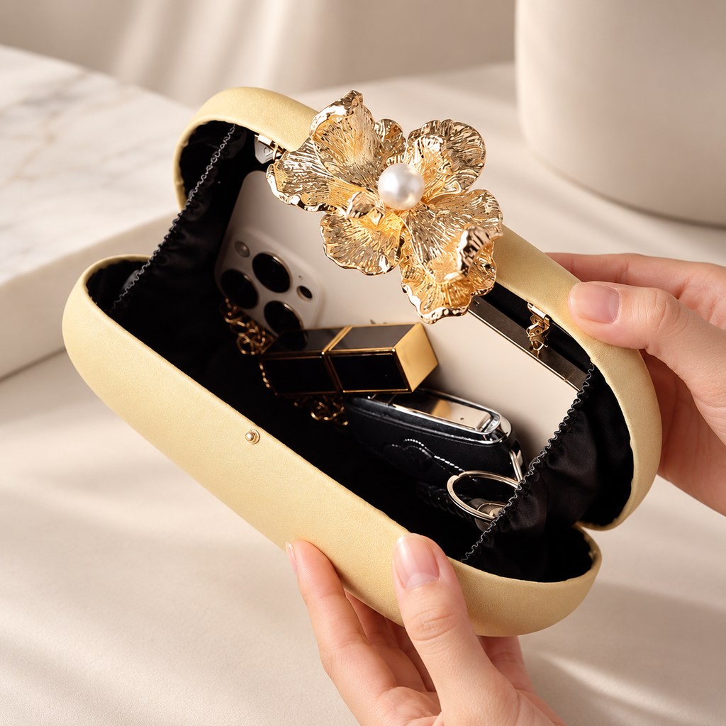Elodie Floral Pearl Clasp Evening Clutch Bag