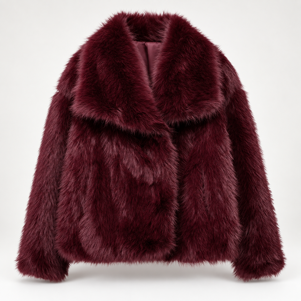 Elodie Women’s Plush Fur Cropped Jacket with Oversized Shawl Collar