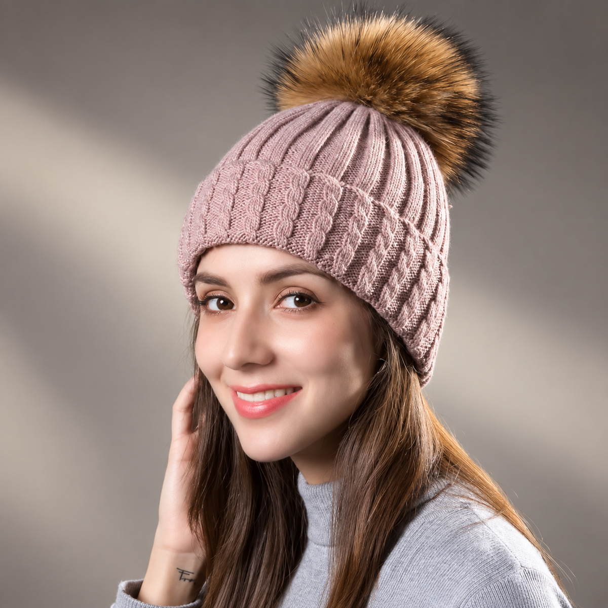 Camilla Women’s Cable Knit Pom-Pom Beanie