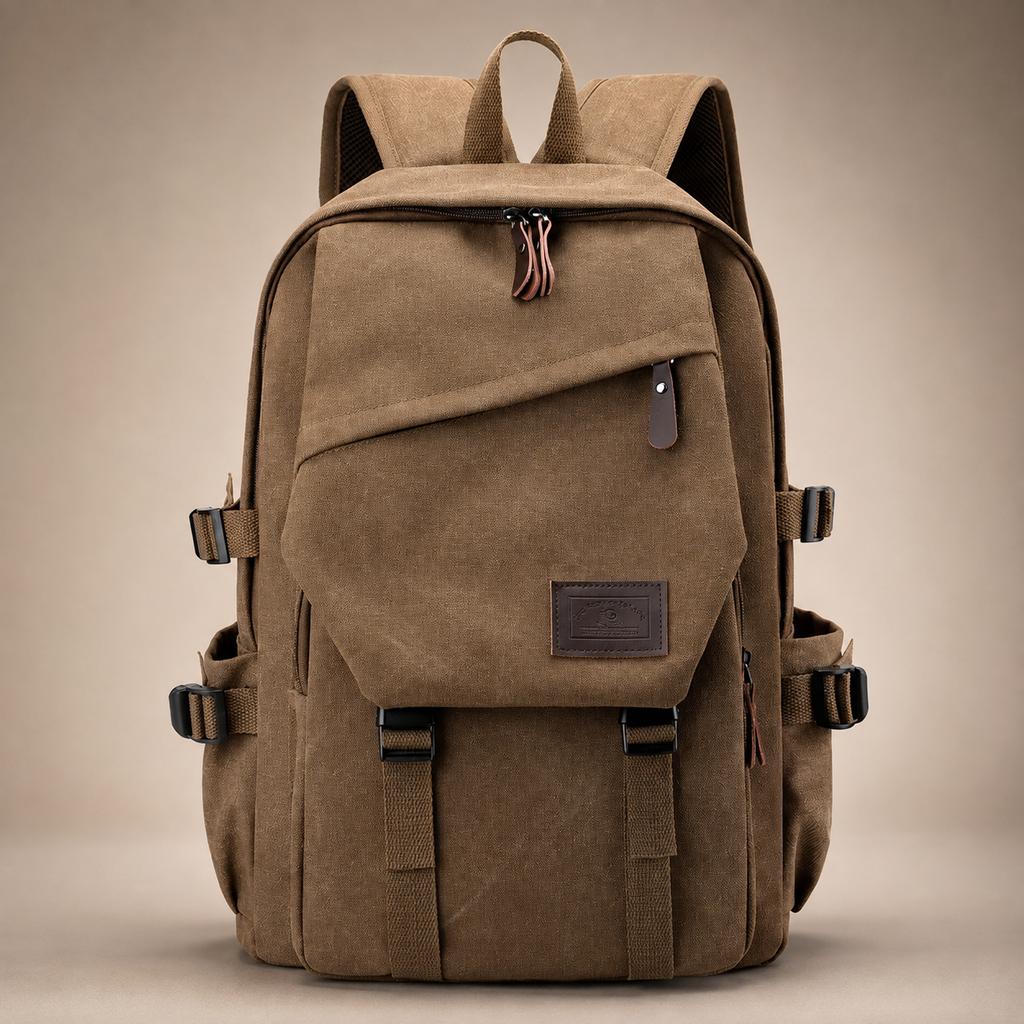 Harrison Canvas Backpack – Multi-Pocket Travel Rucksack with Front Flap Pocket