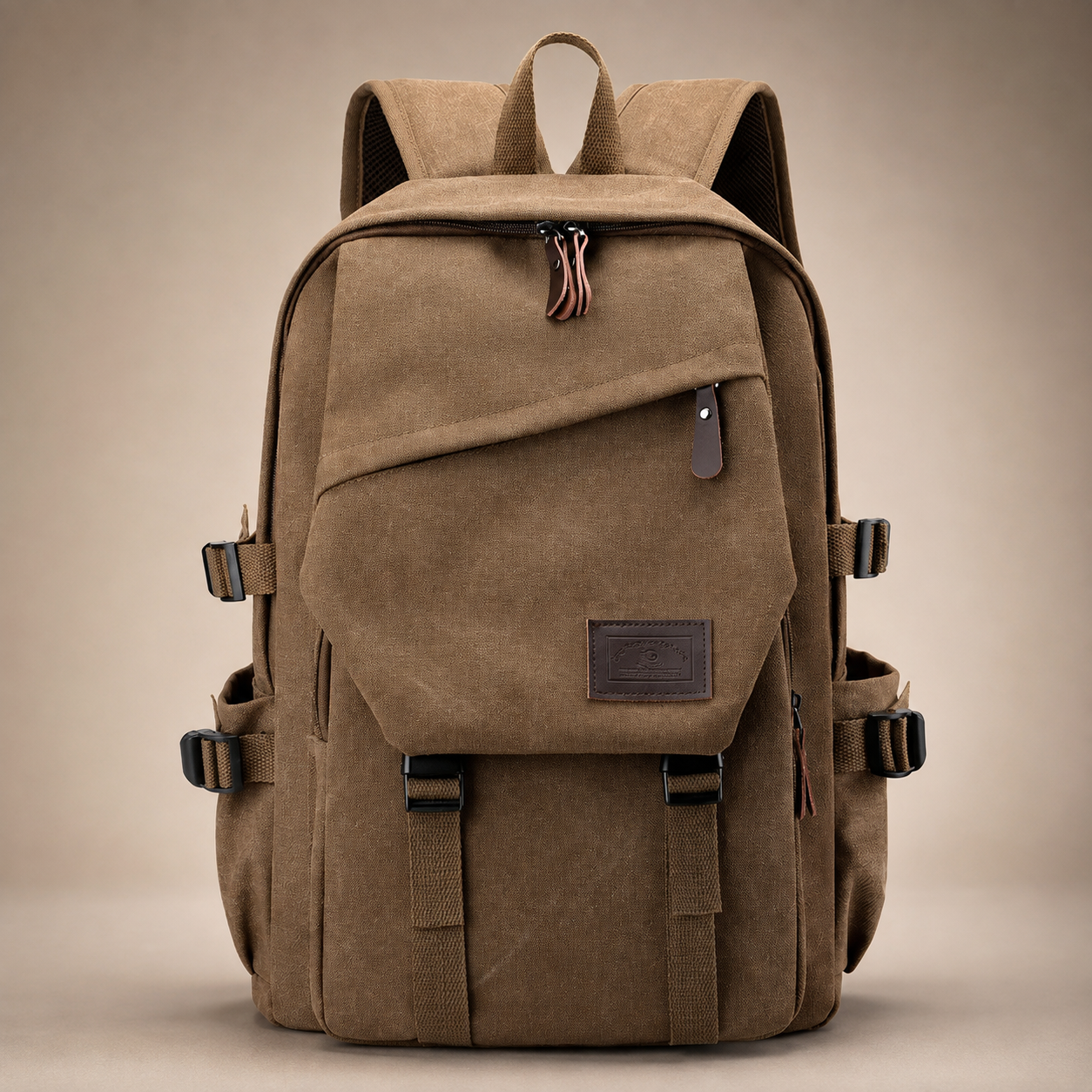 Harrison Canvas Backpack – Multi-Pocket Travel Rucksack with Front Flap Pocket
