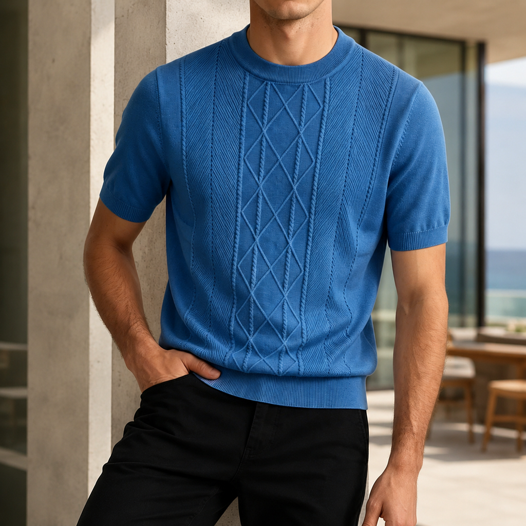 Alessandro Men's Textured Knit Short Sleeve Crewneck Shirt